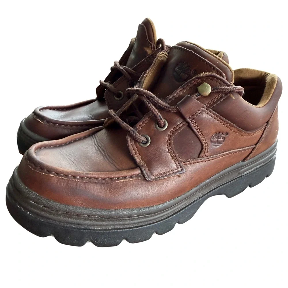 Timberland Mens Brown Leather Moc Toe Oxford Rugged Lug Sole Shoes 7.5 M